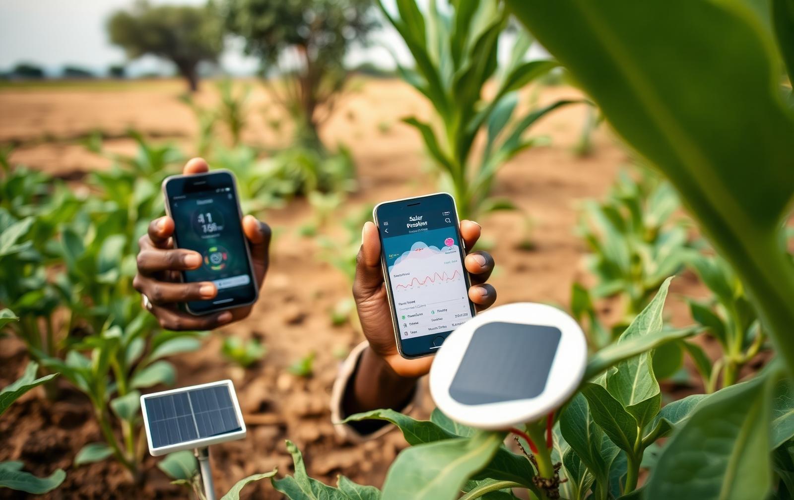 Agriculteur consultant les données de ses capteurs sur smartphone