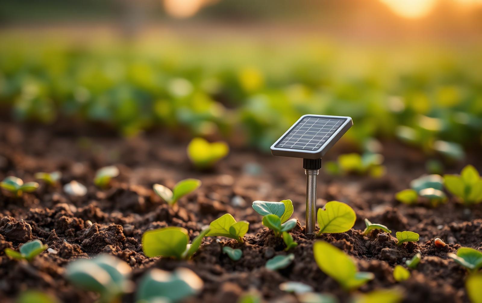 Capteur de sol solaire planté au milieu des cultures